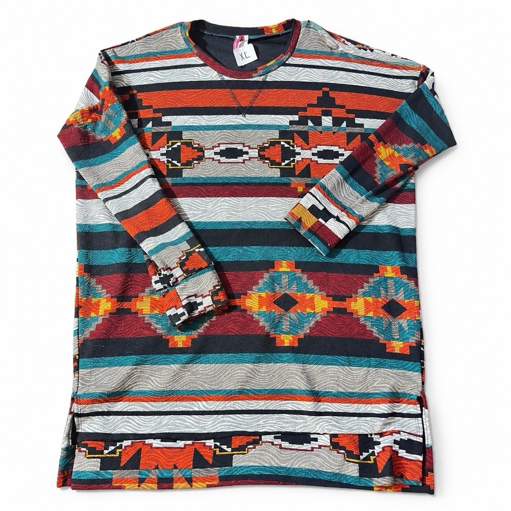 Bellamie Women’s XL Southwestern Aztec Print Long-Sleeve Tunic Top NWT
